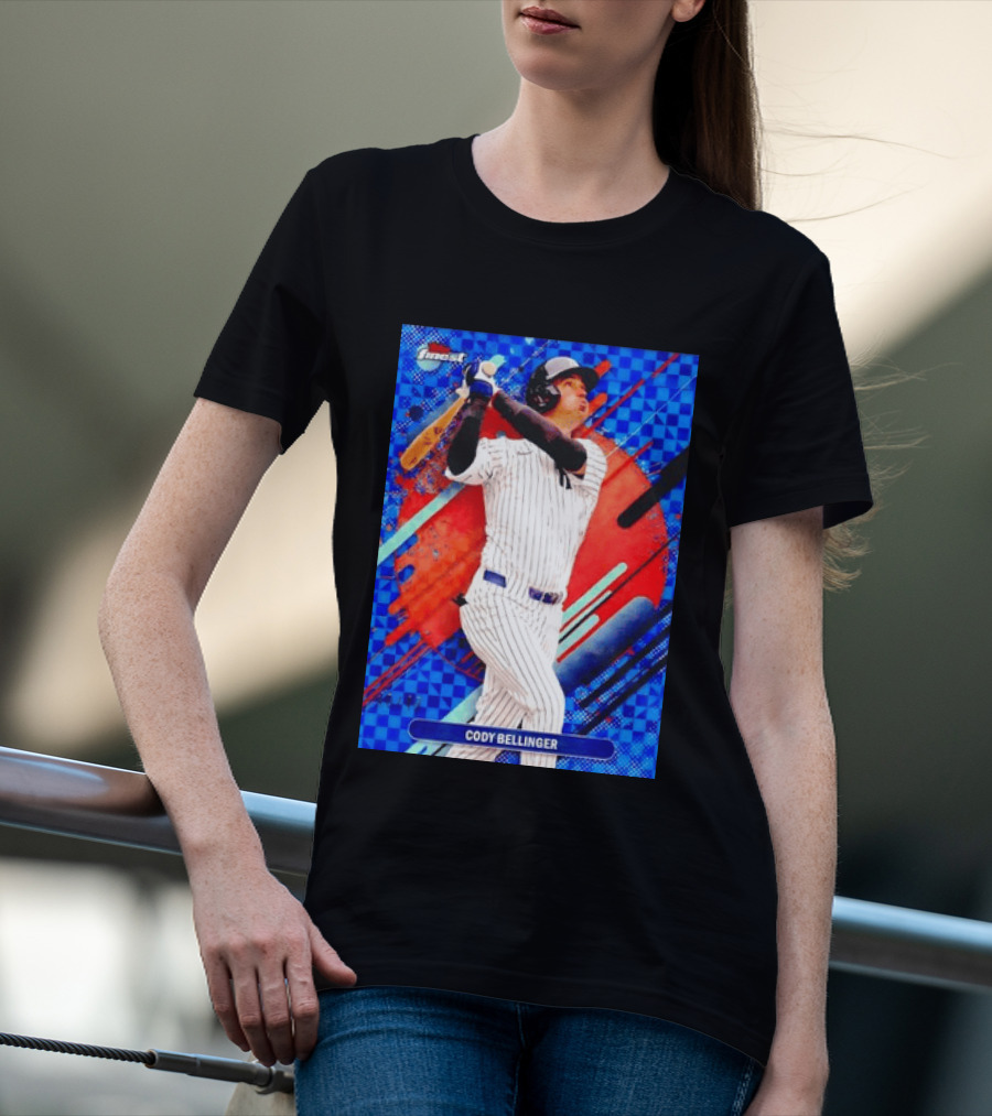 Cody Bellinger Topps Finest Baseball Card Blue Checkered Background Batting Pose T-Shirt