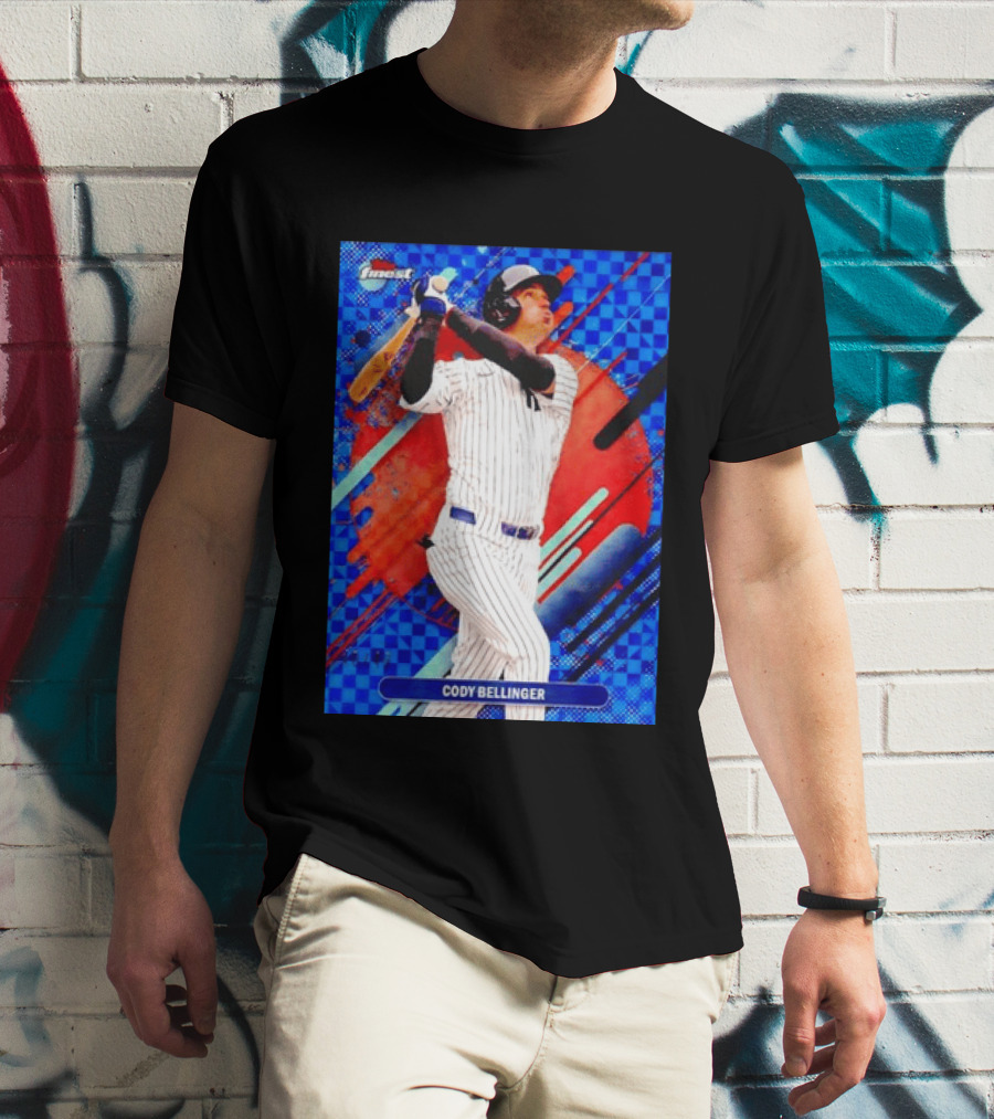 Cody Bellinger Topps Finest Baseball Card Blue Checkered Background Batting Pose T-Shirt