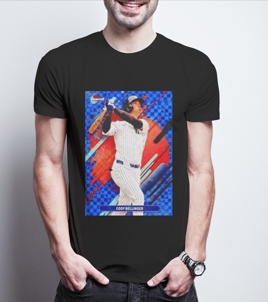 Cody Bellinger Topps Finest Baseball Card Blue Checkered Background Batting Pose T-Shirt