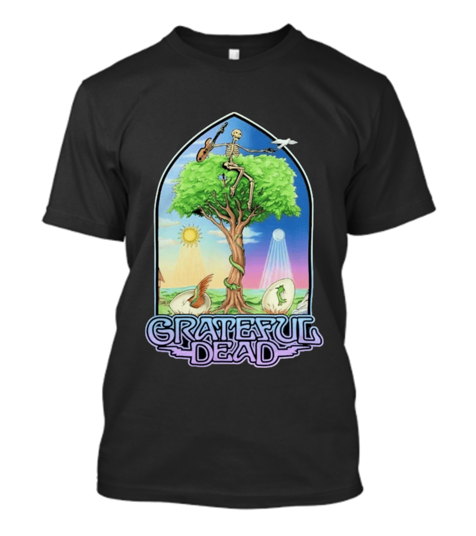 Grateful Dead Summer Magic Skeleton Guitar Tree Sunrise Sunset Fantasy T-Shirt