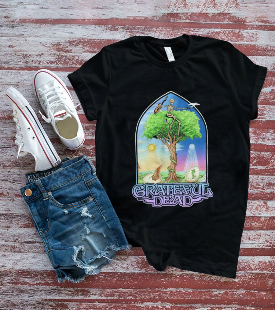 Grateful Dead Summer Magic Skeleton Guitar Tree Sunrise Sunset Fantasy T-Shirt