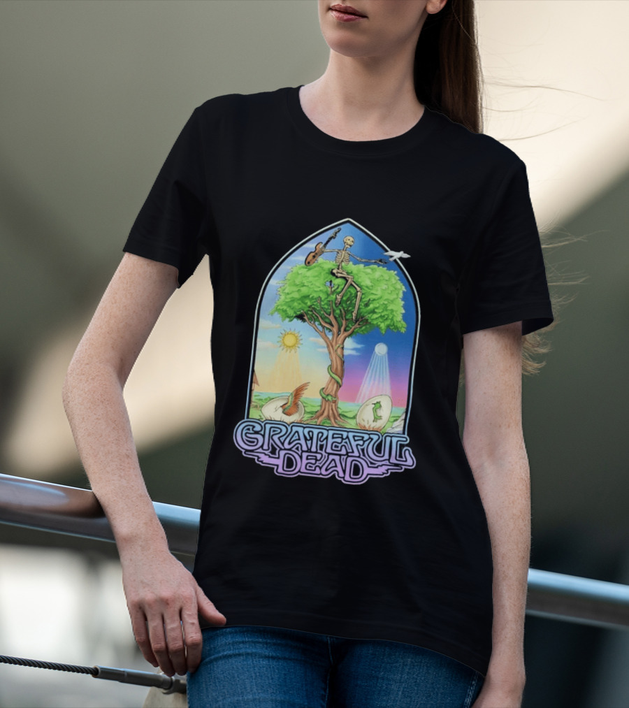 Grateful Dead Summer Magic Skeleton Guitar Tree Sunrise Sunset Fantasy T-Shirt