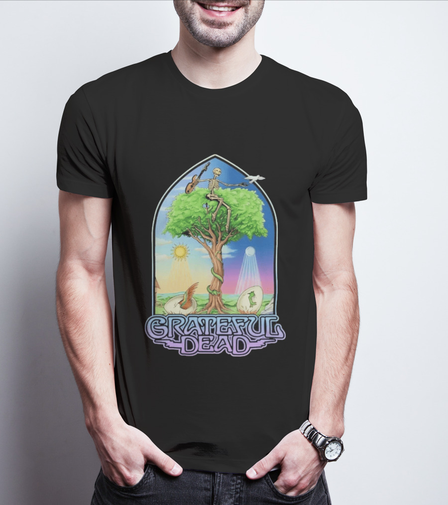 Grateful Dead Summer Magic Skeleton Guitar Tree Sunrise Sunset Fantasy T-Shirt