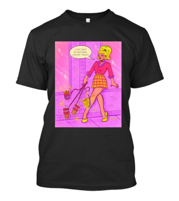 I Just Need My Emotional Support Treats Comic Style Girl With Drinks And Fries T-Shirt