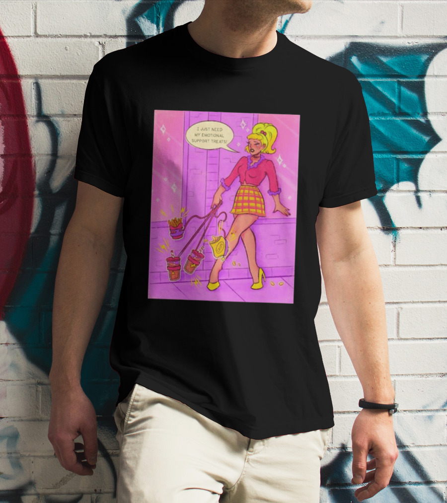 I Just Need My Emotional Support Treats Comic Style Girl With Drinks And Fries T-Shirt
