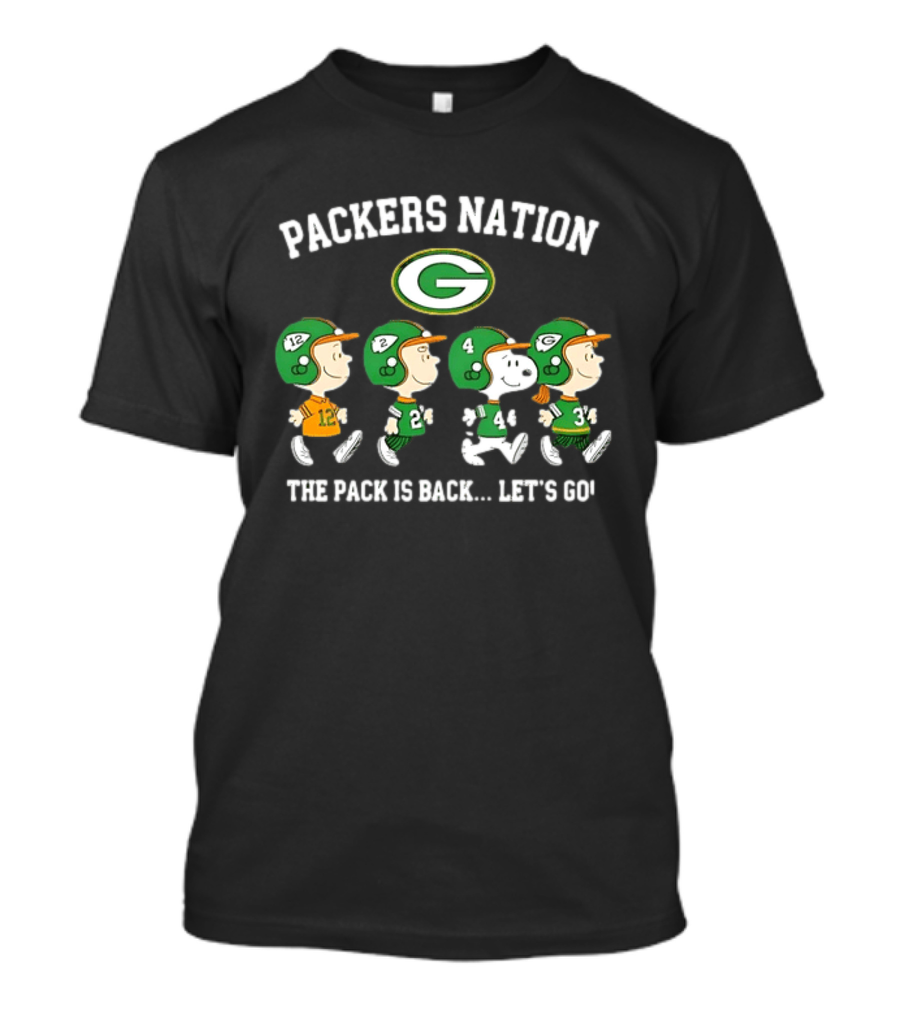 Packers Nation Peanuts Characters Walking The Pack Is Back Let's Go Green Bay Packers T-Shirt