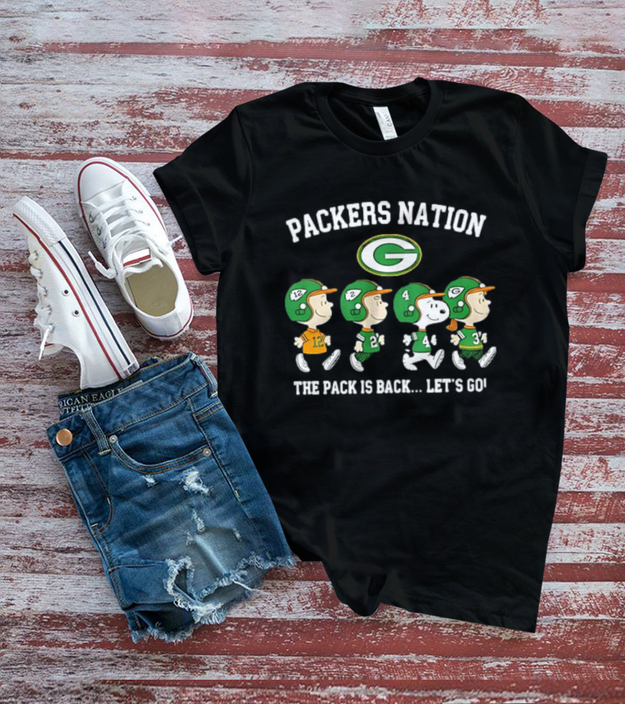Packers Nation Peanuts Characters Walking The Pack Is Back Let's Go Green Bay Packers T-Shirt