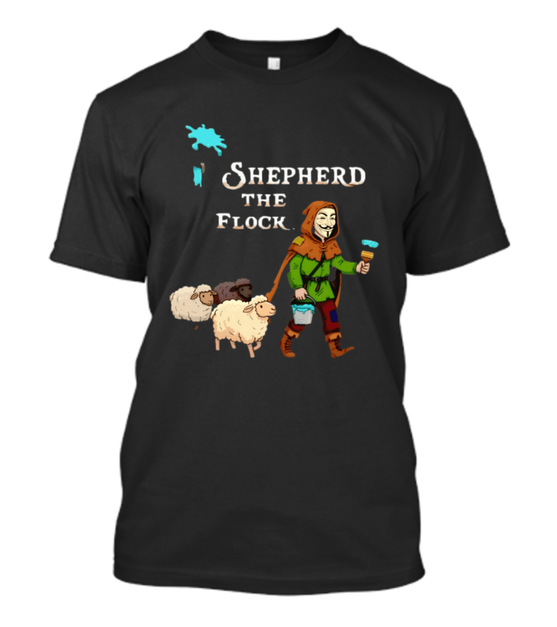 Shepherd The Flock Anonymous Mask Herding Sheep Hand Drawn T-Shirt