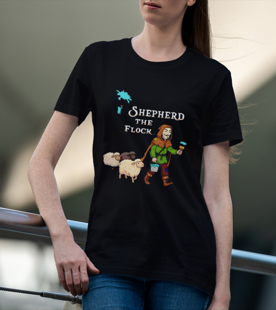 Shepherd The Flock Anonymous Mask Herding Sheep Hand Drawn T-Shirt