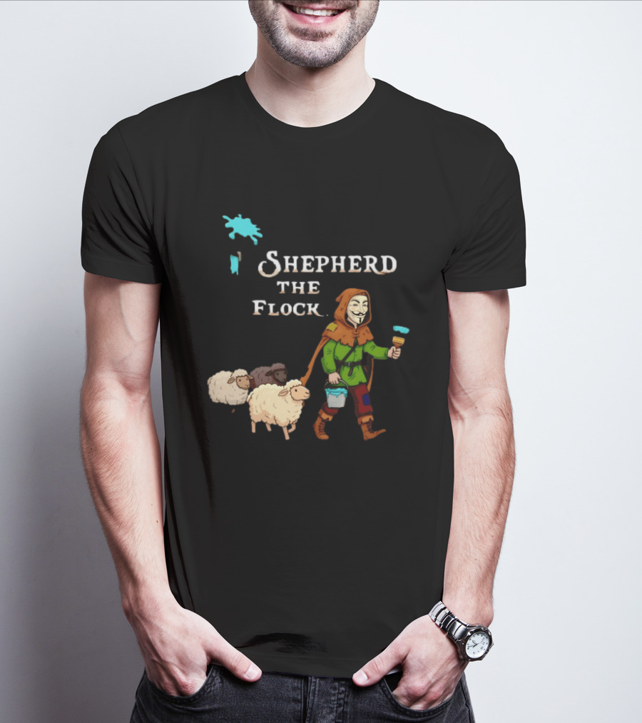 Shepherd The Flock Anonymous Mask Herding Sheep Hand Drawn T-Shirt