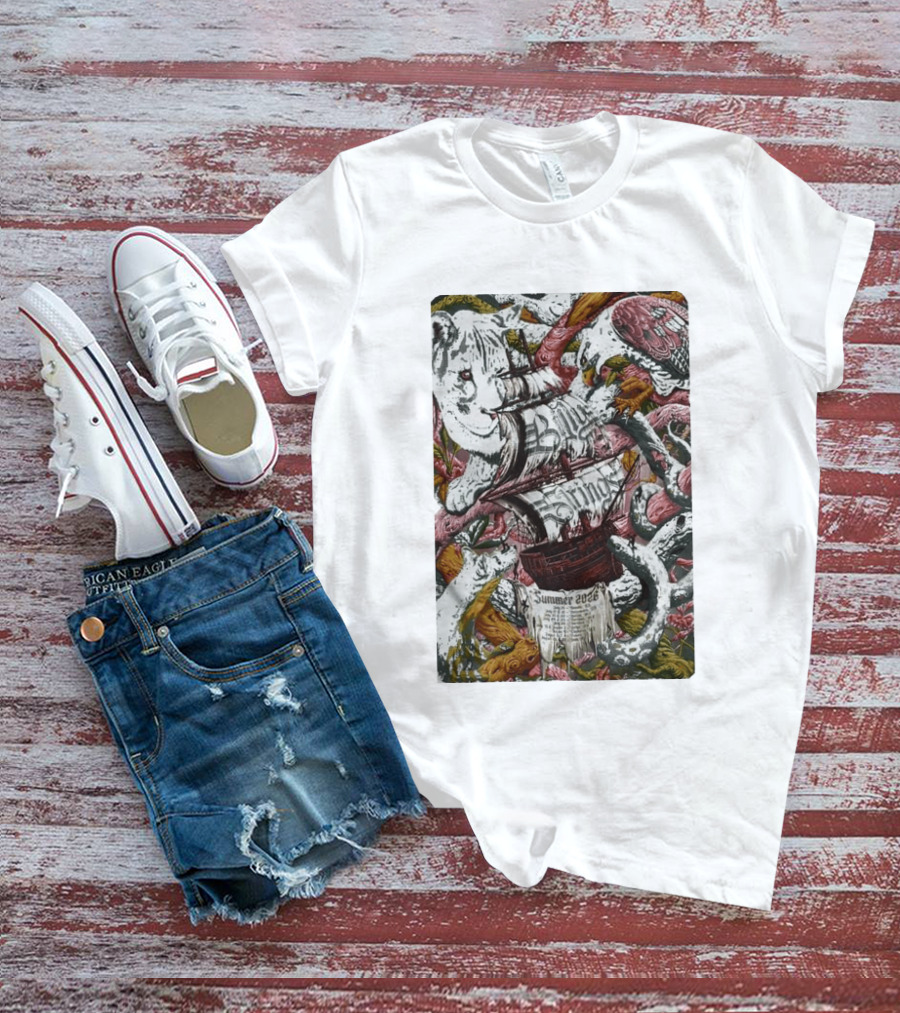Billy Strings Summer 2026 Shows Pirate Ship And Wild Animals T-Shirt