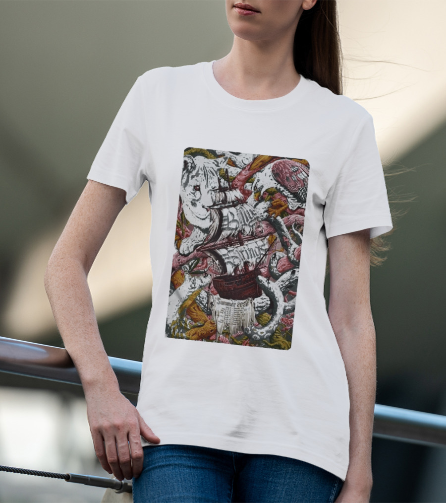 Billy Strings Summer 2026 Shows Pirate Ship And Wild Animals T-Shirt