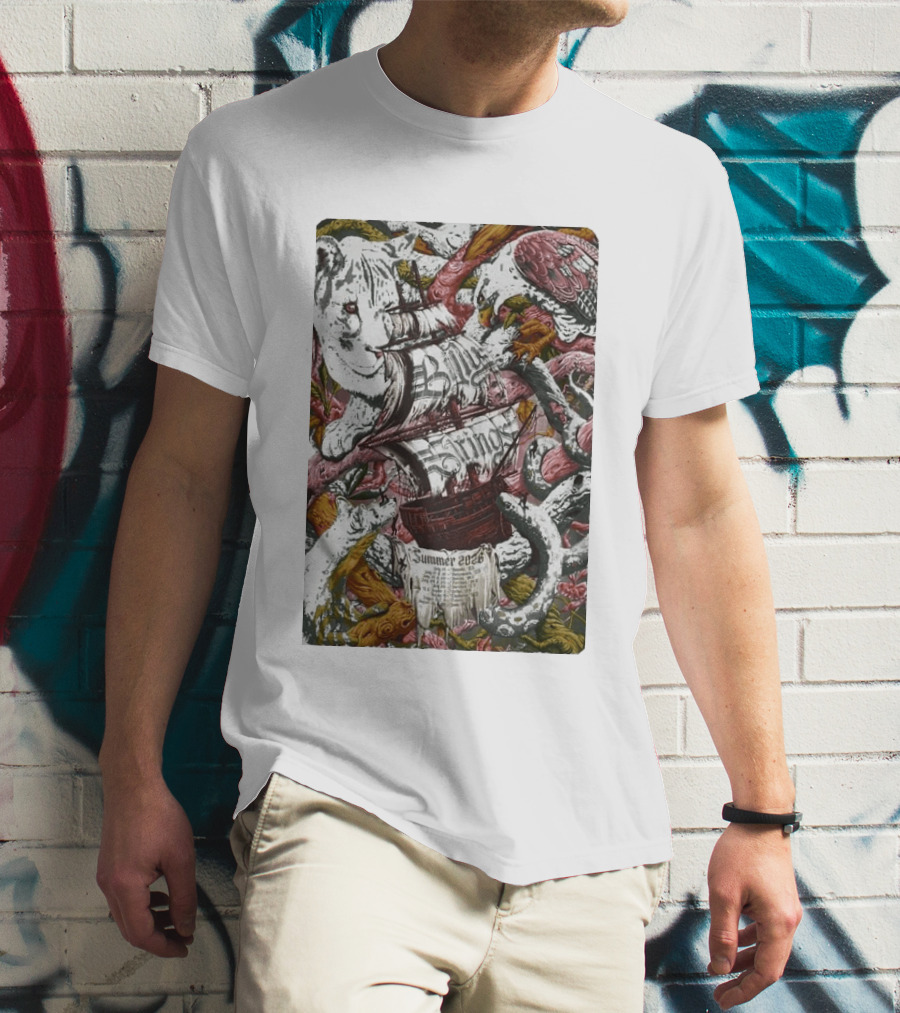 Billy Strings Summer 2026 Shows Pirate Ship And Wild Animals T-Shirt