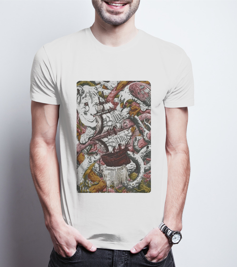 Billy Strings Summer 2026 Shows Pirate Ship And Wild Animals T-Shirt