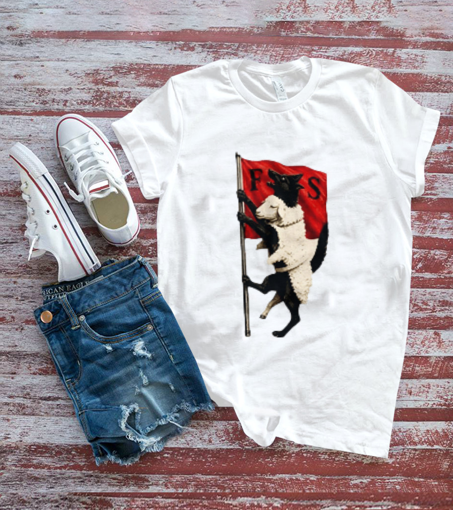FS Black Cat Carrying Lamb Red Flag T-Shirt