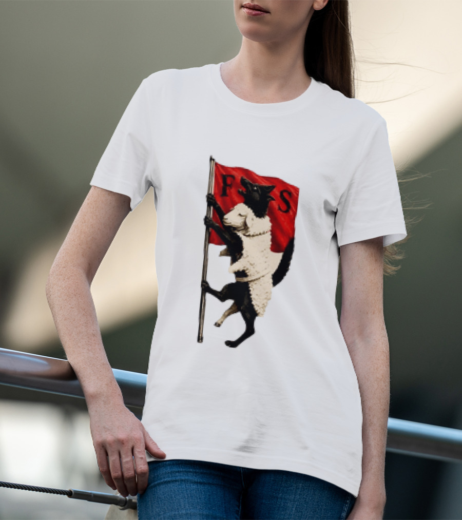 FS Black Cat Carrying Lamb Red Flag T-Shirt