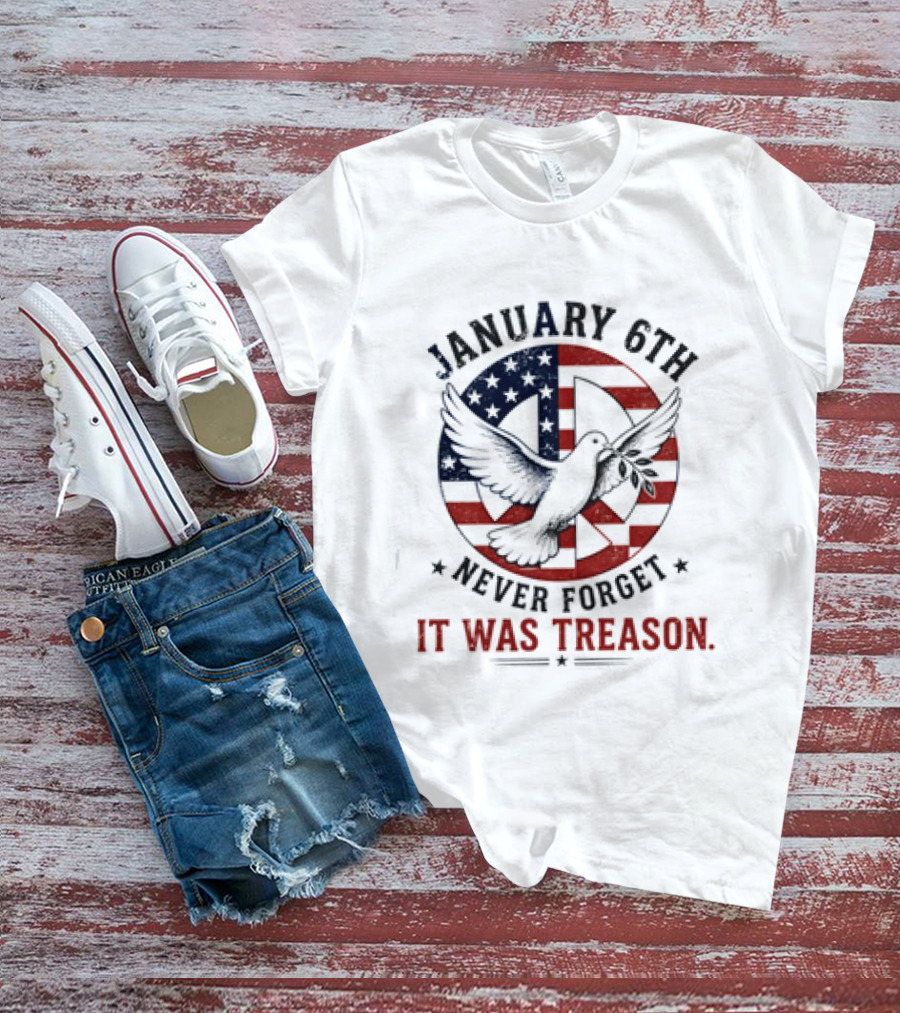 January 6th Never Forget It Was Treason Pigeon American Flag Peace T-Shirt