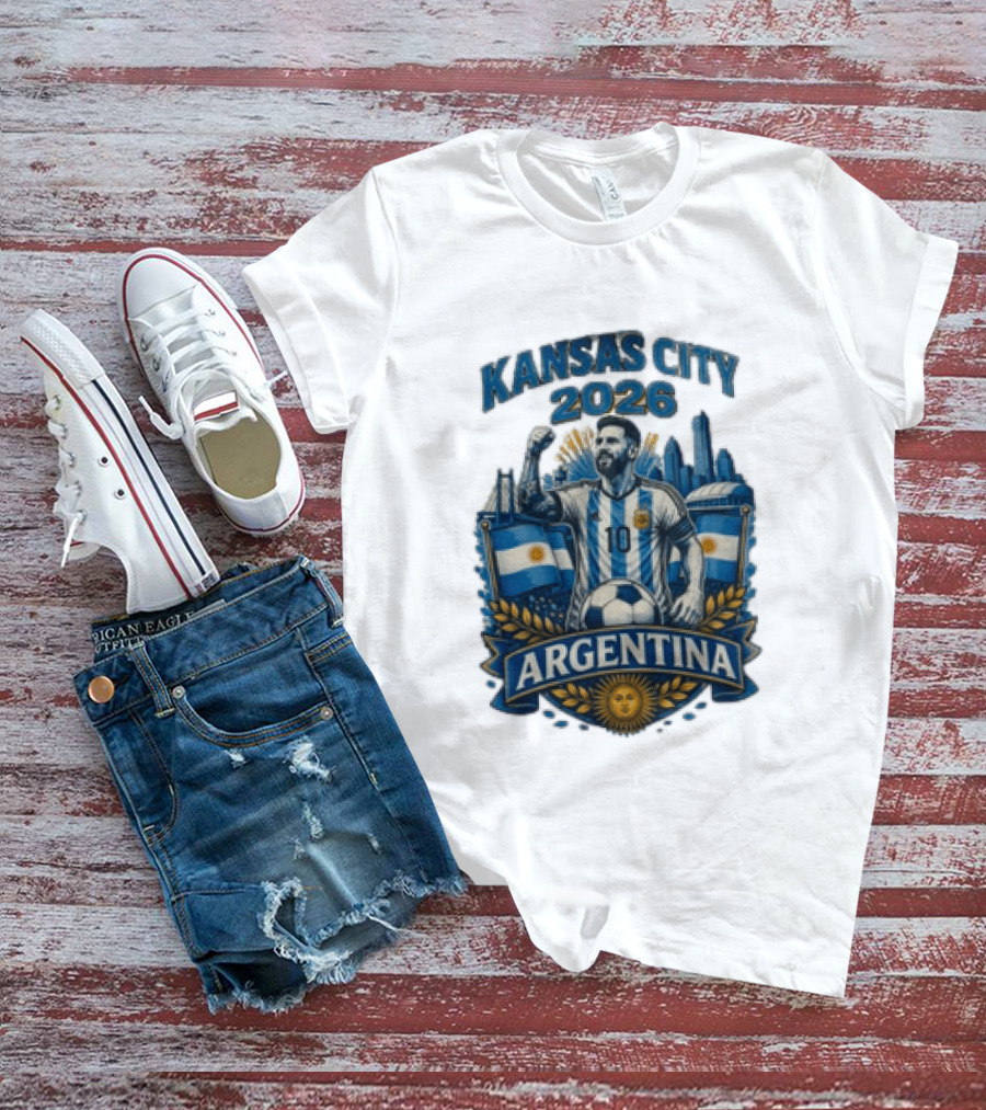 Kansas City 2026 Argentina Lionel Messi No 10 Flag Skyline T-Shirt