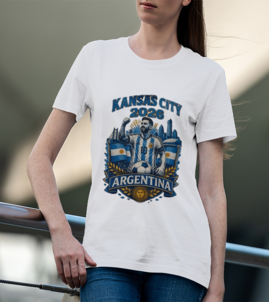 Kansas City 2026 Argentina Lionel Messi No 10 Flag Skyline T-Shirt