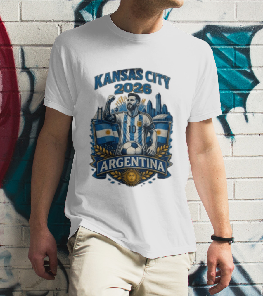 Kansas City 2026 Argentina Lionel Messi No 10 Flag Skyline T-Shirt