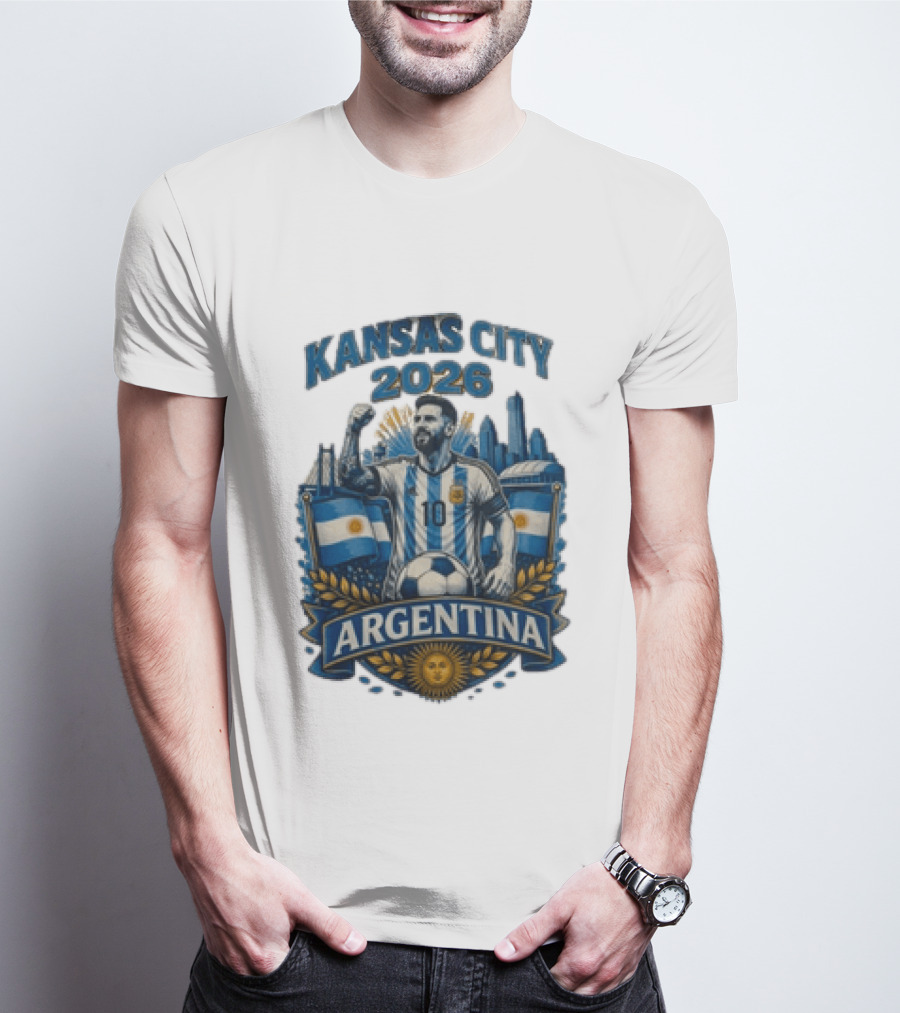 Kansas City 2026 Argentina Lionel Messi No 10 Flag Skyline T-Shirt