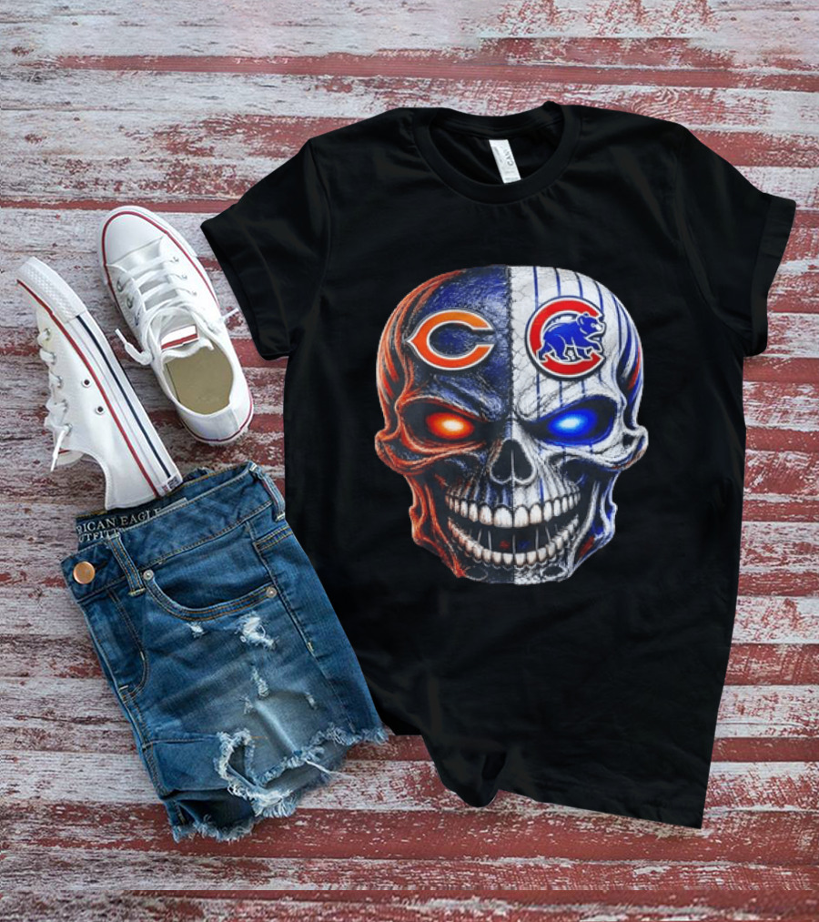 Chicago Bears Cubs Skull Split T-Shirt