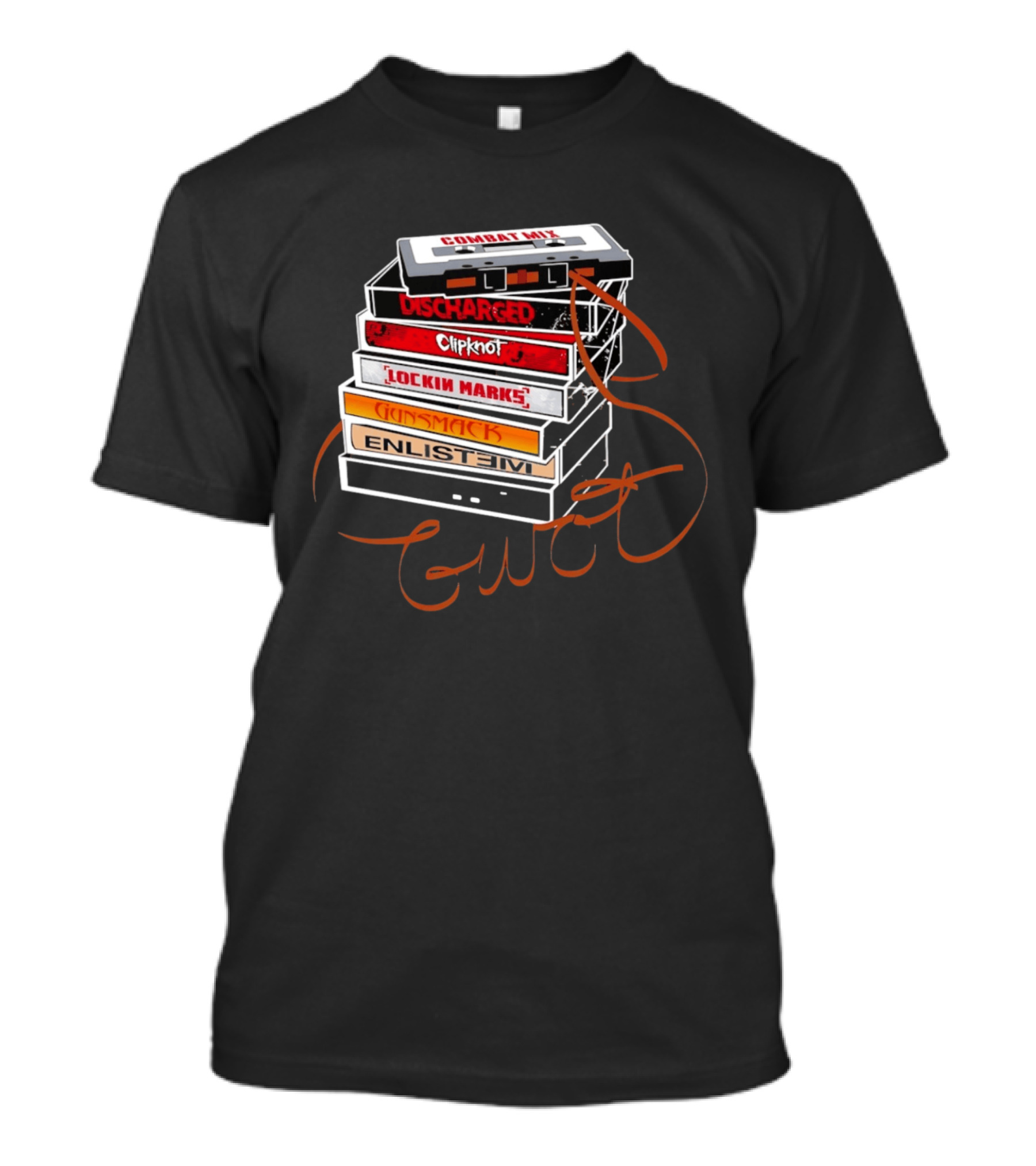 Combat Mix Discharged Clipknot Lockin Marks Gunsmack Enlist GWOT 3 Tours Down Music Cassette Stack T-Shirt