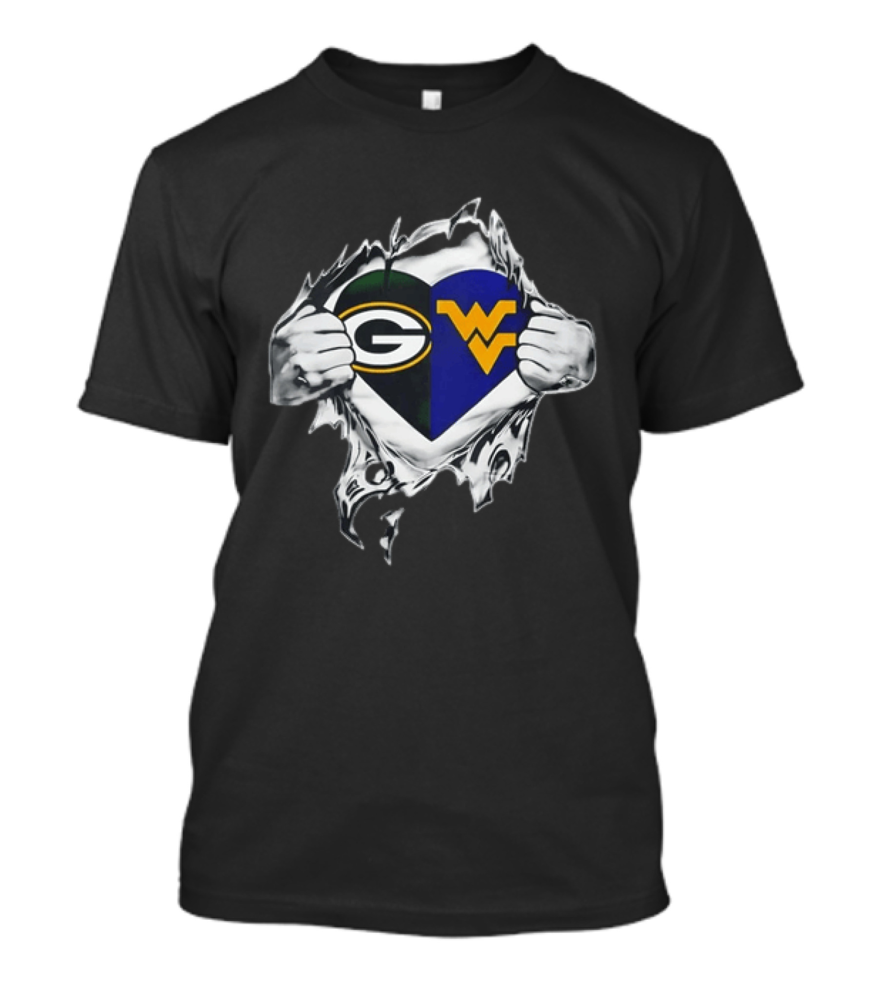 Green Bay Packers West Virginia Mountaineers Heart Rip T-Shirt