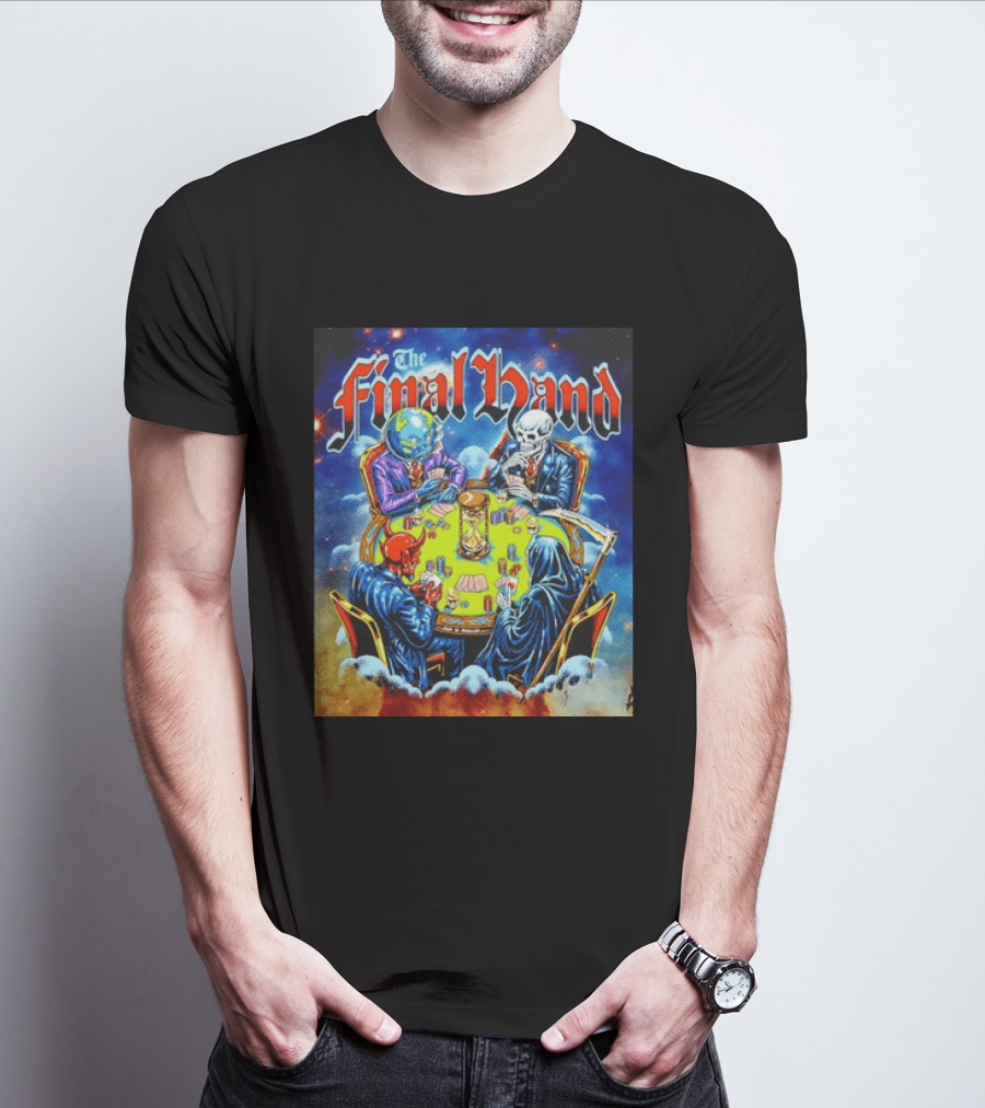 The Final Hand Poker Game Skeleton Grim Reaper Skull Players Atmosphere T-Shirt