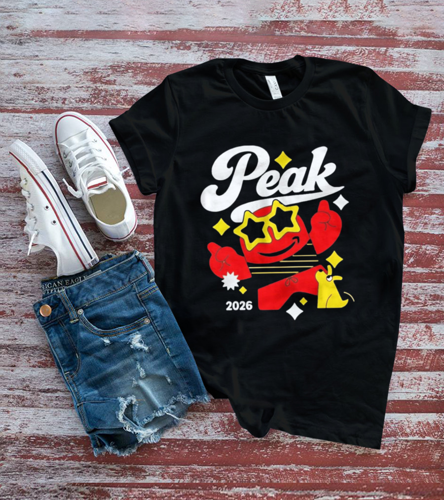 Peak 2026 Red Character With Star Glasses And Yellow Dog T-Shirt