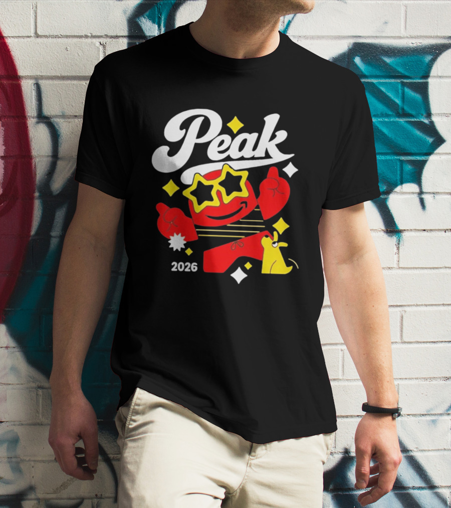 Peak 2026 Red Character With Star Glasses And Yellow Dog T-Shirt