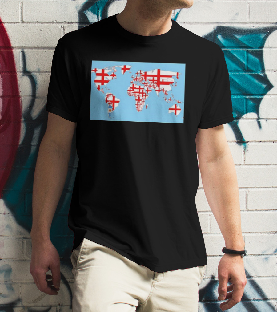 World Map With England Cross And Argentina Flag T-Shirt