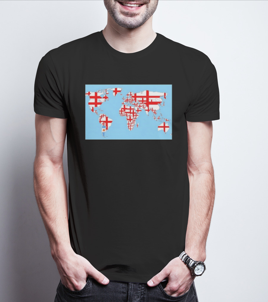 World Map With England Cross And Argentina Flag T-Shirt