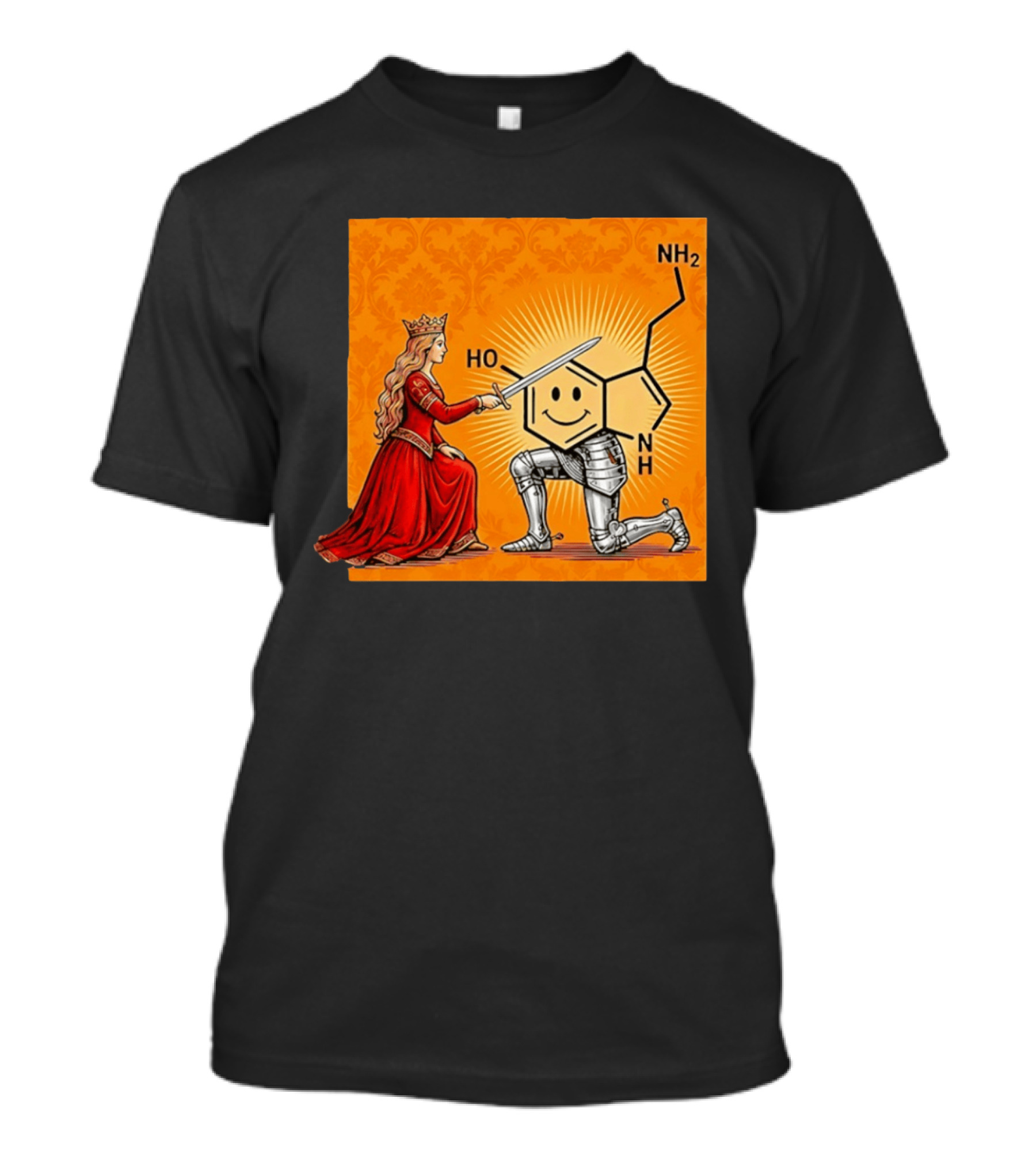 Sir Otonin Serotonin Molecule Knight Queen Chemistry T-Shirt
