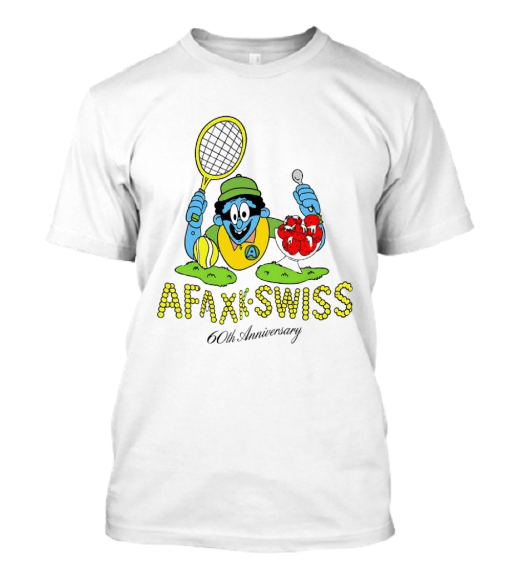 AFAXK Swiss 60th Anniversary Tennis Racket And Strawberry Ice Cream Celebration T-Shirt