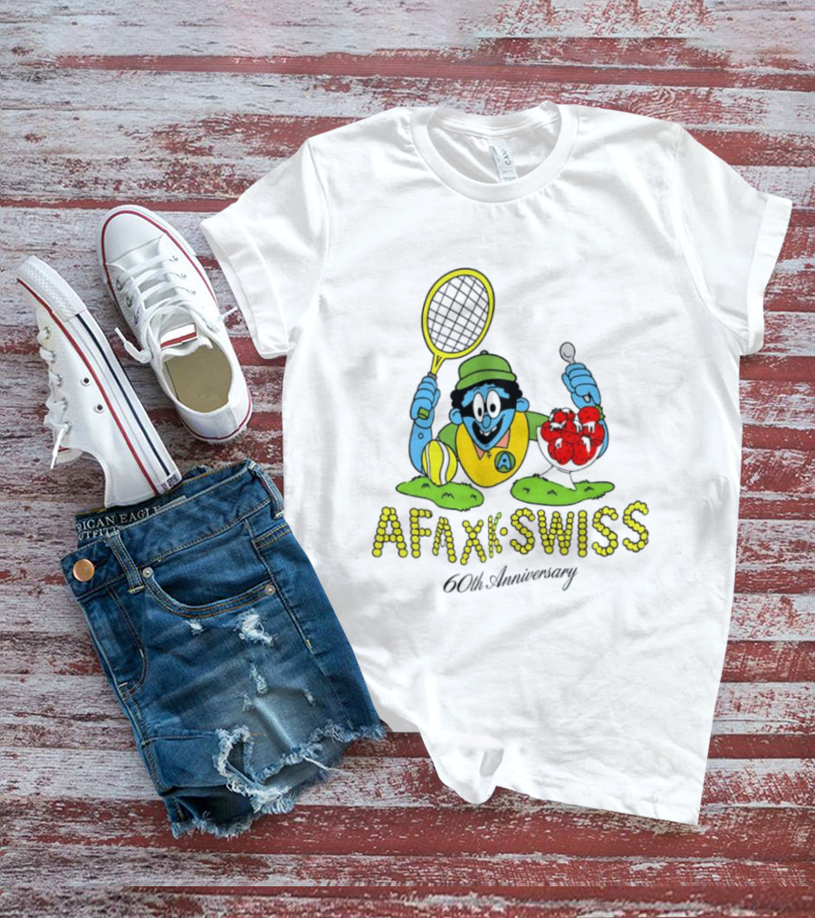 AFAXK Swiss 60th Anniversary Tennis Racket And Strawberry Ice Cream Celebration T-Shirt
