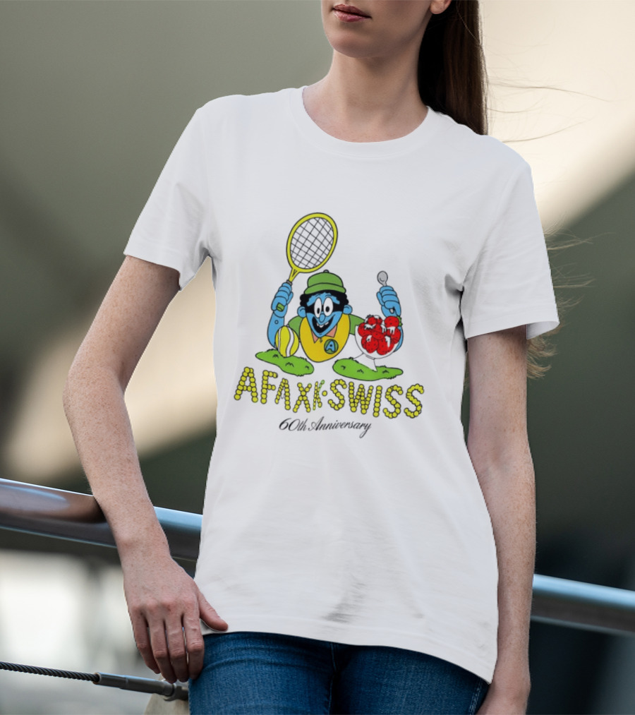 AFAXK Swiss 60th Anniversary Tennis Racket And Strawberry Ice Cream Celebration T-Shirt