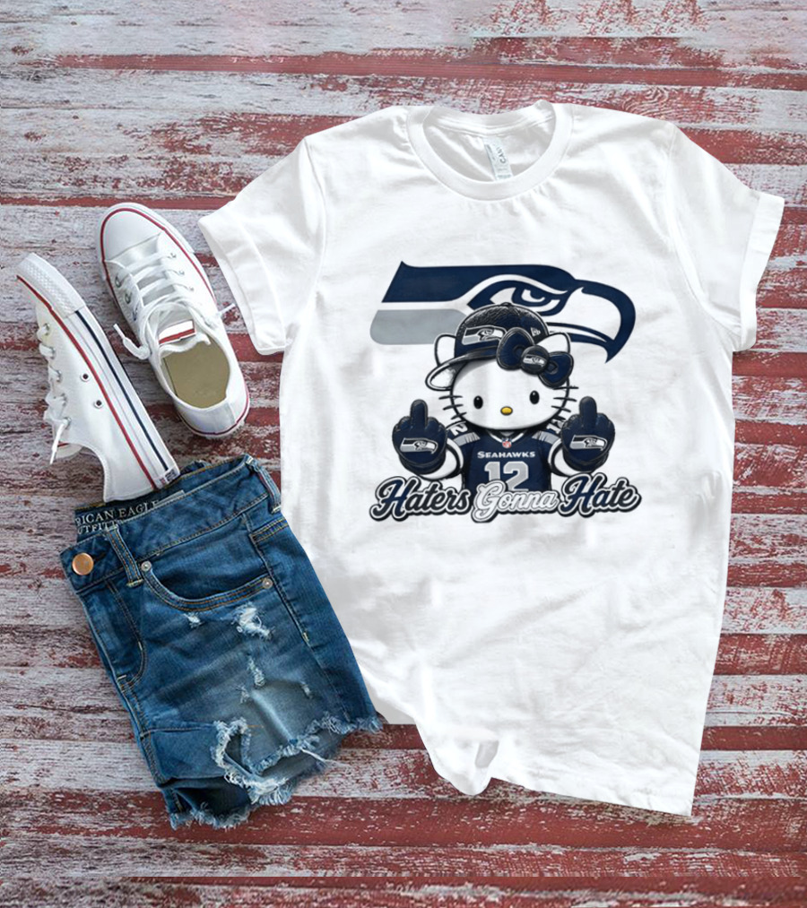 Hello Kitty Seattle Seahawks Haters Gonna Hate Middle Finger 12 T-Shirt
