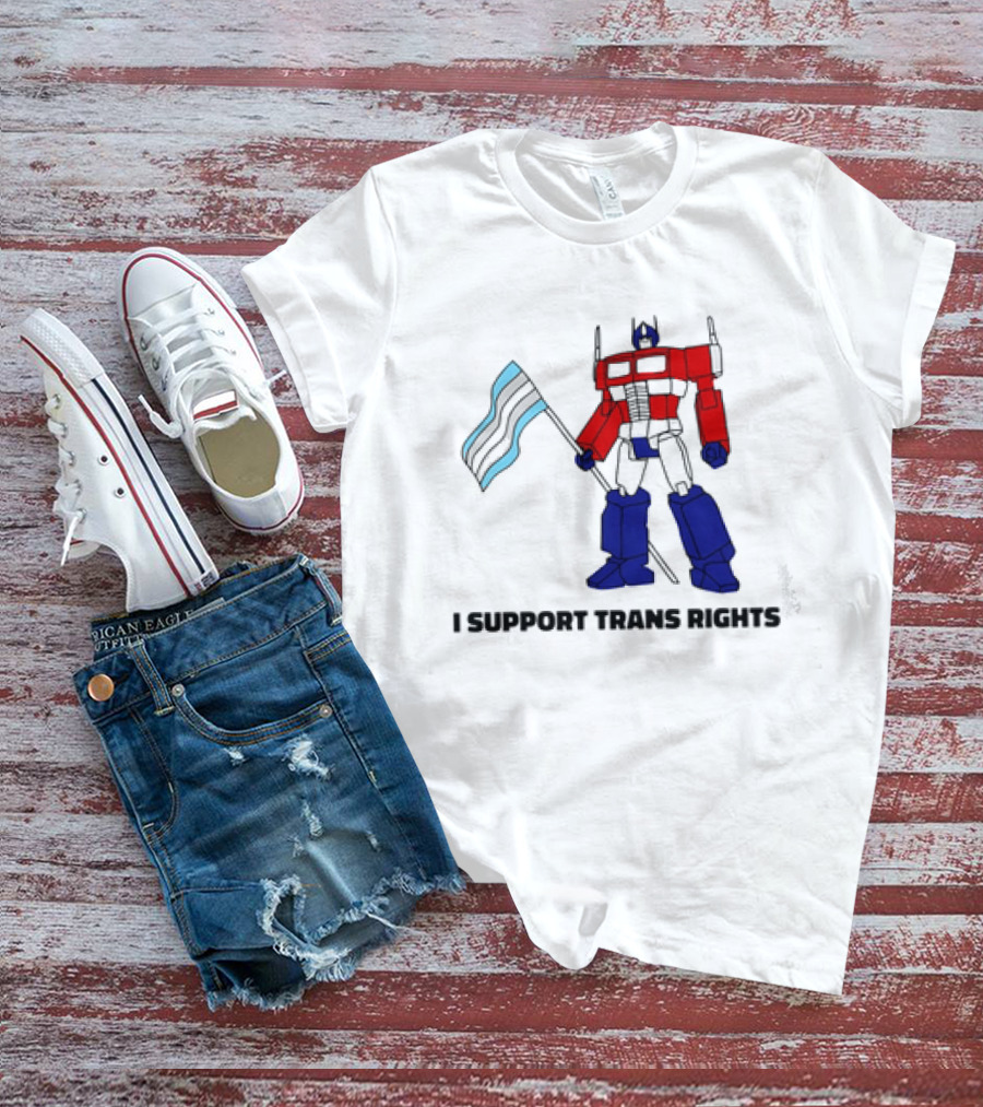 I Support Trans Rights Robot With Flag T-Shirt