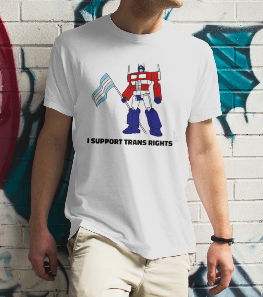I Support Trans Rights Robot With Flag T-Shirt