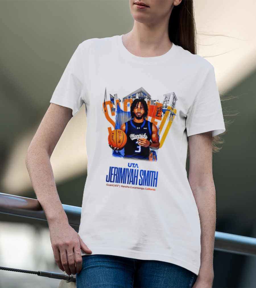 UTA Mavericks Jerimiyah Smith No 3 Basketball Player T-Shirt