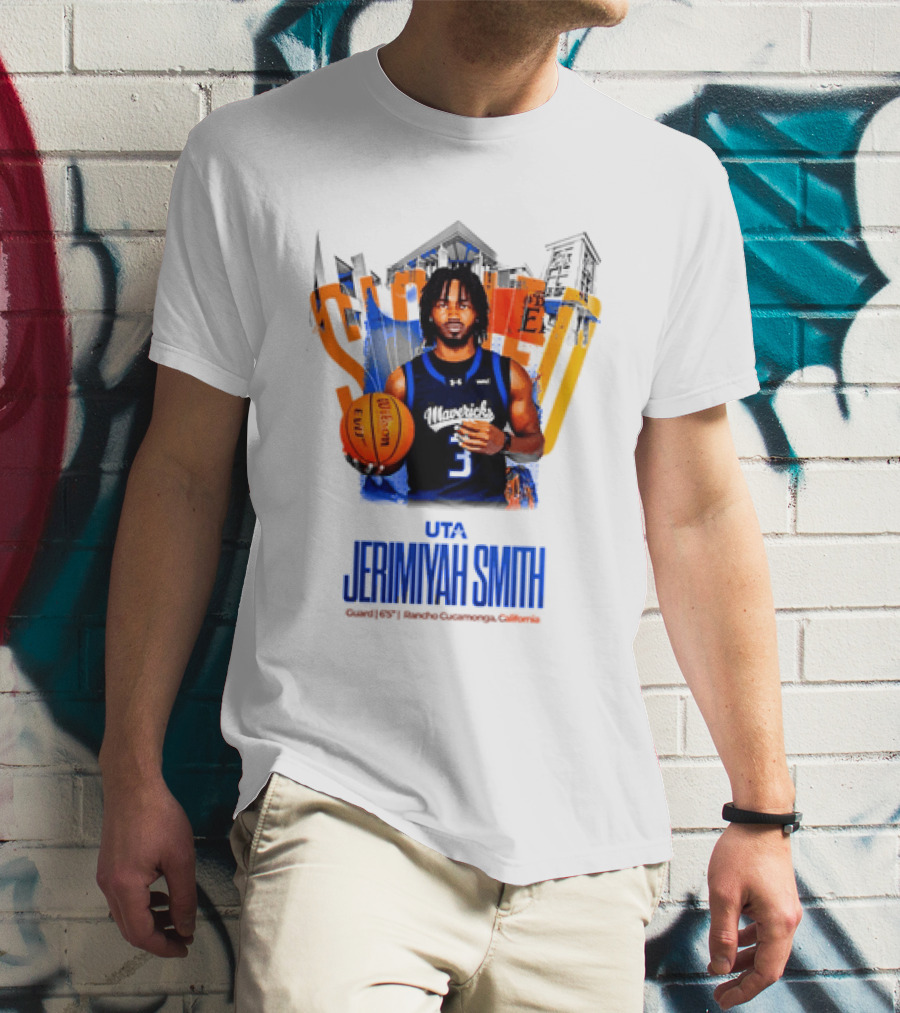UTA Mavericks Jerimiyah Smith No 3 Basketball Player T-Shirt