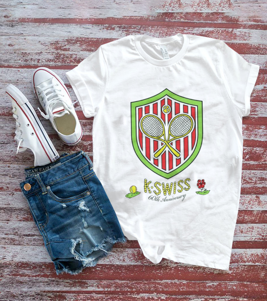 K Swiss 60th Anniversary Tennis Racquets Shield Retro Sports T-Shirt