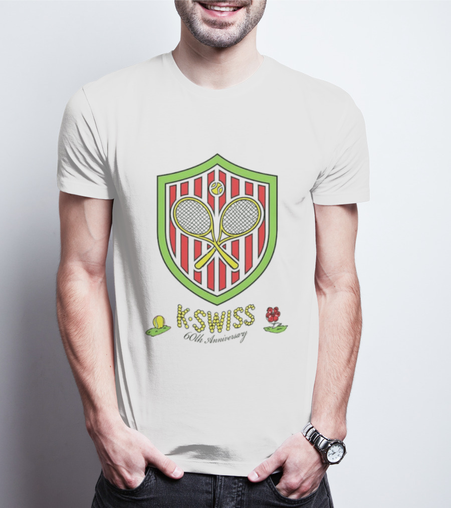 K Swiss 60th Anniversary Tennis Racquets Shield Retro Sports T-Shirt