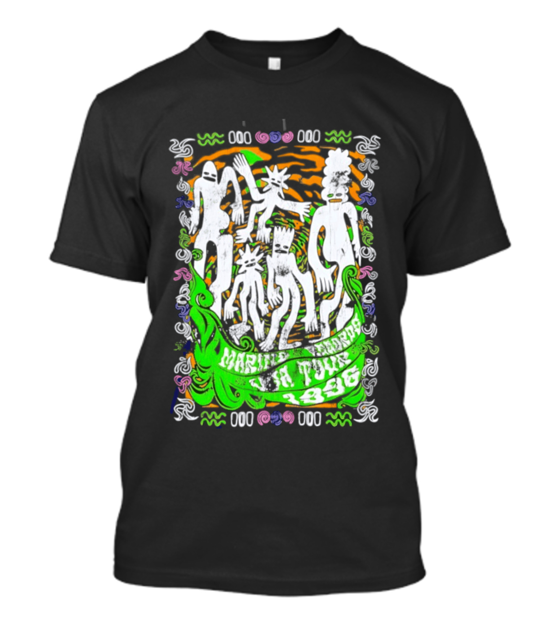 Marine Records 1996 USA Tour Alternative Rock Silhouette Art Psychedelic T-Shirt