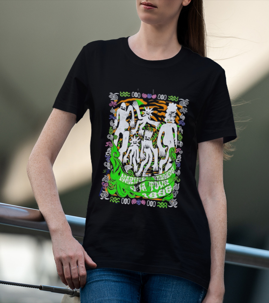 Marine Records 1996 USA Tour Alternative Rock Silhouette Art Psychedelic T-Shirt