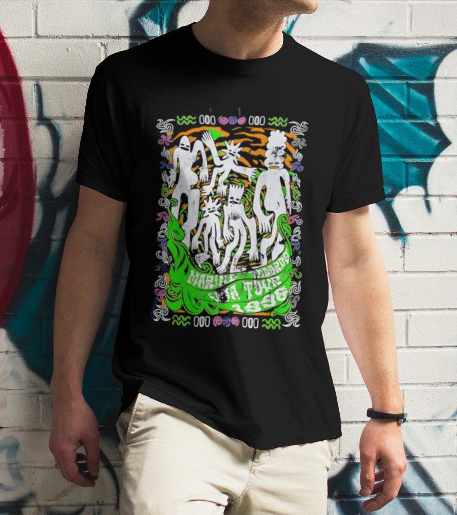 Marine Records 1996 USA Tour Alternative Rock Silhouette Art Psychedelic T-Shirt