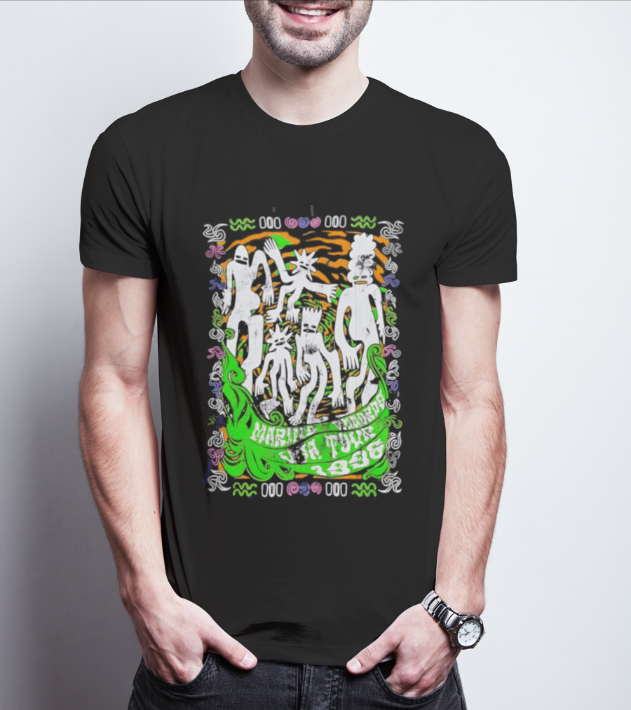 Marine Records 1996 USA Tour Alternative Rock Silhouette Art Psychedelic T-Shirt