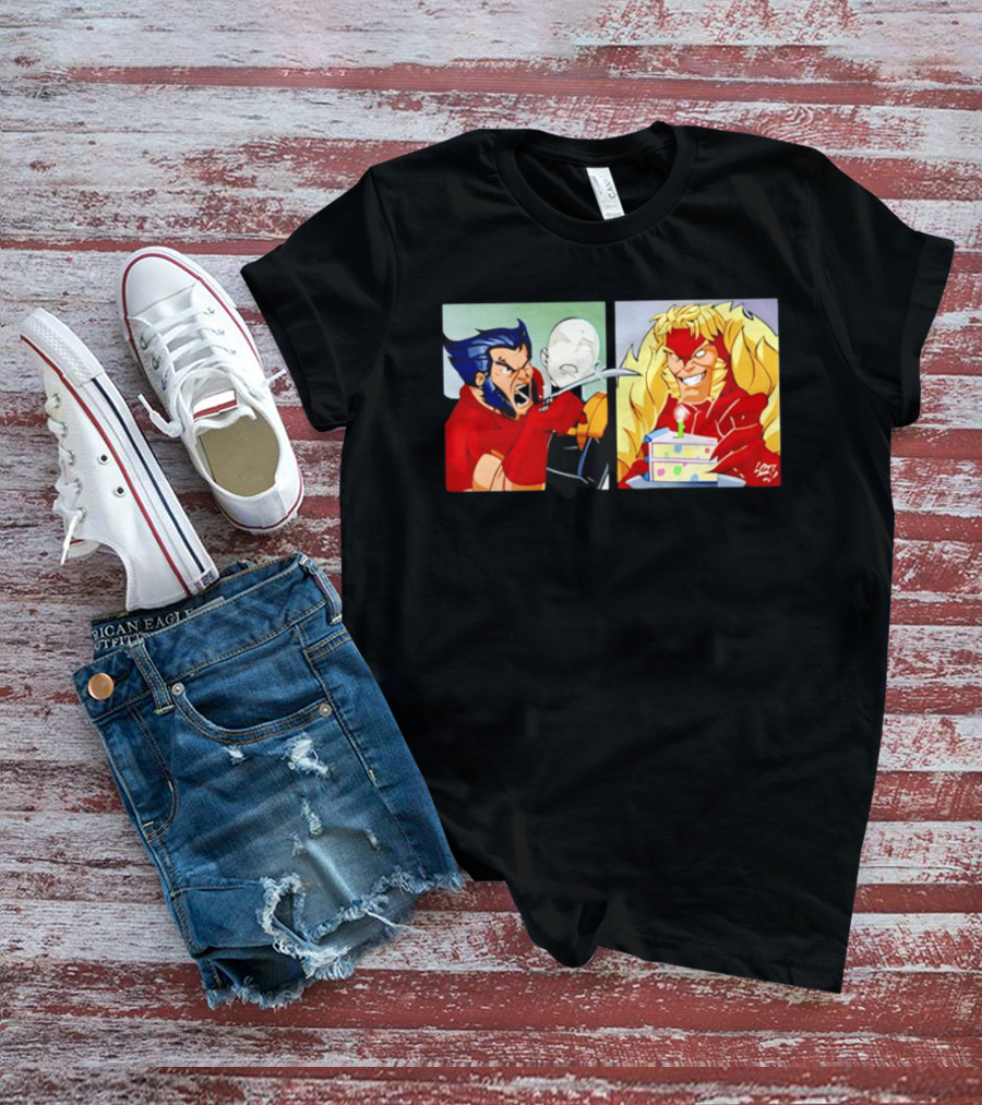 Wolverine And Morph Shouting At Sabretooth Birthday Cake Meme T-Shirt