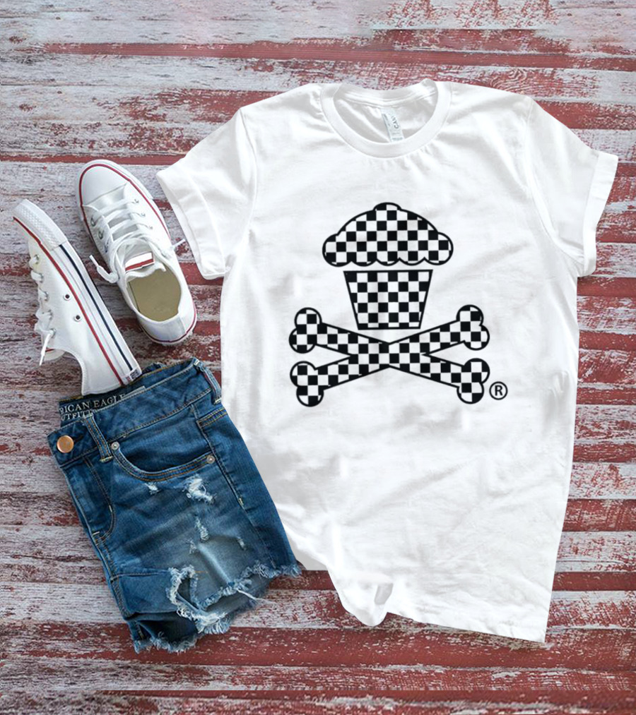 Checkered Cupcake Skull And Crossbones T-Shirt
